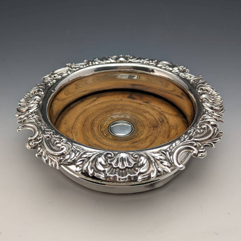 British antique silver plate bottle coaster